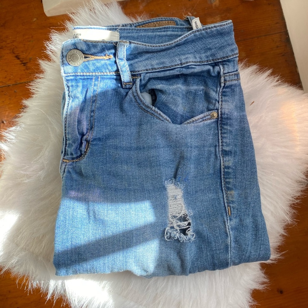 Distressed garage jeans